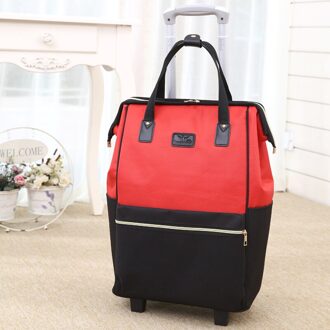 Vrouwen Grote Reizen Capaciteit Schouder Draagtas Spinner Multifunctionele Rolling Bagage Zachte Oxford Lichtgewicht Trolley Tas XA588F rood