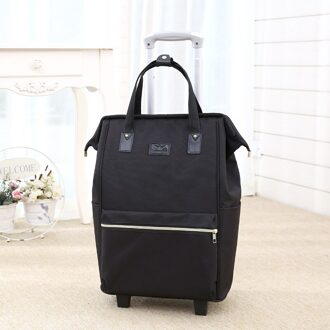 Vrouwen Grote Reizen Capaciteit Schouder Draagtas Spinner Multifunctionele Rolling Bagage Zachte Oxford Lichtgewicht Trolley Tas XA588F zwart