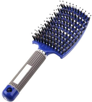 Vrouwen Haar Borstel Hoofdhuid Massage Kam Haarborstel Varkenshaar En Nylon Nat Krullend Ontwarren Haar Borstel Voor Salon Kappers Styling Tools Blauw