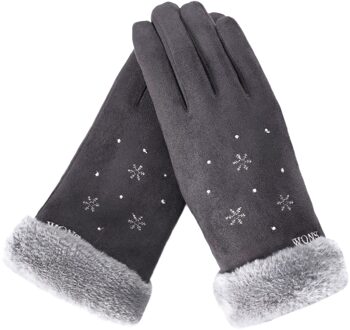 Vrouwen Handschoenen Winter Touchscreen Vrouwelijke Suede Furry Warm Volledige Vinger Handschoenen Lady Winter Outdoor Sport Rijden Vrouwen Handschoenen grijs