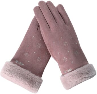 Vrouwen Handschoenen Winter Touchscreen Vrouwelijke Suede Furry Warm Volledige Vinger Handschoenen Lady Winter Outdoor Sport Rijden Vrouwen Handschoenen paars