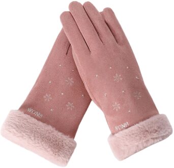 Vrouwen Handschoenen Winter Touchscreen Vrouwelijke Suede Furry Warm Volledige Vinger Handschoenen Lady Winter Outdoor Sport Rijden Vrouwen Handschoenen roze