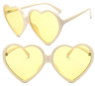 Vrouwen Hart Vorm Zomer Alle-Match Zonnebril Lens Bril Zonnebril Midden Frame Vintage Brillen Lens geel