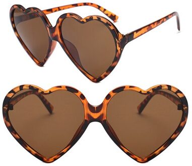 Vrouwen Hart Vorm Zomer Alle-Match Zonnebril Lens Bril Zonnebril Midden Frame Vintage Brillen Lens luipaard