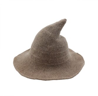 Vrouwen Heks Hoed Opvouwbaar Kostuum Scherpe Puntige Wolvilt Halloween Party Hoeden Heks Hoed Warme Herfst Winter Cap # L5 khaki