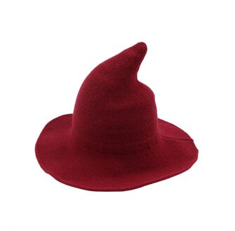 Vrouwen Heks Hoed Opvouwbaar Kostuum Scherpe Puntige Wolvilt Halloween Party Hoeden Heks Hoed Warme Herfst Winter Cap # L5 wijn rood