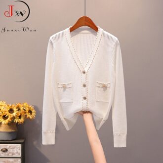 Vrouwen Herfst Elegante Vest Trui Mode Lange Mouw Bovenkleding V-hals Chic Gebreide Tops Zwart Wit Truien Jumper