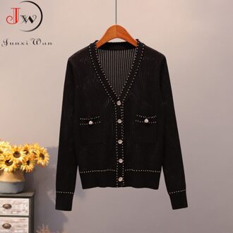 Vrouwen Herfst Elegante Vest Trui Mode Lange Mouw Bovenkleding V-hals Chic Gebreide Tops Zwart Wit Truien Jumper