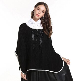 Vrouwen Herfst Wiinter Mantel Truien Losse Half Mouw Poncho Cape Gebreide Hollow Out Truien Vrouwelijke Elegante Effen Warme Jas zwart
