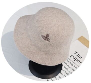 Vrouwen Hoed Zuivere Wol Warme Vrouwelijke Cap Saturn Borduurwerk Winter Emmer Hoed Voor Vrouwen Outdoor Zonnebrandcrème Zonnehoed Panama Lady cap Bucket Hat-Beige