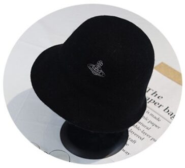 Vrouwen Hoed Zuivere Wol Warme Vrouwelijke Cap Saturn Borduurwerk Winter Emmer Hoed Voor Vrouwen Outdoor Zonnebrandcrème Zonnehoed Panama Lady cap Bucket Hat-zwart