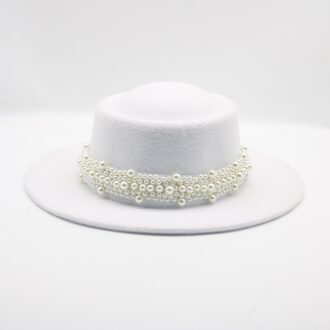 Vrouwen Hoeden Ronde Top Parel Band Formele Lente Mannen Vrouwen Vilten Hoeden Jazz Kerk Wedding Solid Klassieke Riem Zwarte Fedora hoeden wit