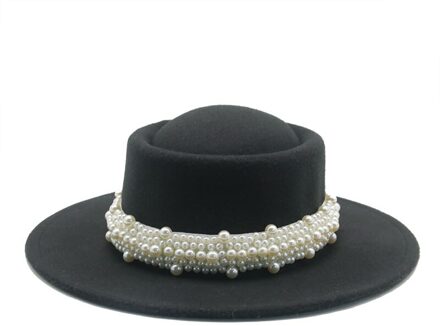 Vrouwen Hoeden Ronde Top Parel Band Formele Lente Mannen Vrouwen Vilten Hoeden Jazz Kerk Wedding Solid Klassieke Riem Zwarte Fedora hoeden