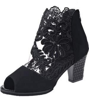 Vrouwen Hoge Hak Schoenen Mesh Ademend Pomps Zip Puntschoen Dikke Hakken Mode Vrouwelijke Jurk Schoenen Schoeisel 9