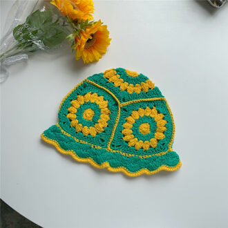 Vrouwen Hollow Flower Gebreide Visser Hoed Handgemaakte Haak Kleuraanpassing Bekken Hoed Lente En Zomer Zonnebrandcrème Zonnehoed 3