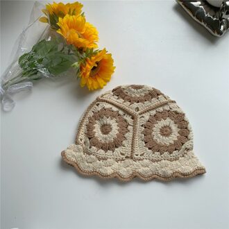Vrouwen Hollow Flower Gebreide Visser Hoed Handgemaakte Haak Kleuraanpassing Bekken Hoed Lente En Zomer Zonnebrandcrème Zonnehoed 4