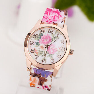 Vrouwen Horloge Siliconen Gedrukt Bloem Causale Quartz Meisjes Sport Horloges luxe Dames Mooie relogio feminino A05 heet roze