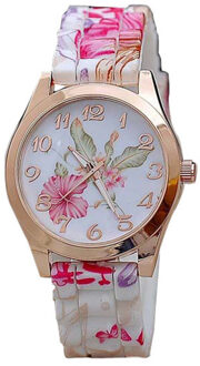 Vrouwen Horloge Siliconen Gedrukt Bloem Causale Quartz Meisjes Sport Horloges luxe Dames Mooie relogio feminino A05 roze