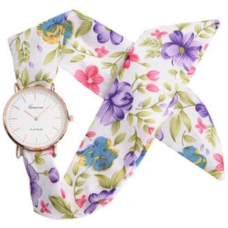 Vrouwen Horloges Bloemen Doek Quartz Horloges Vrouwen Jacquard Doek Band Horloge Dames Jurk Armband Horloges Relogio Feminino 03
