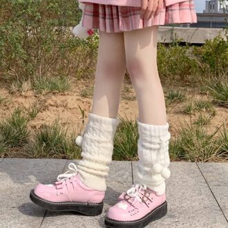 Vrouwen Japanse Lolita Losse Sokken Zoete Meisje Beenwarmers Wol Bal Gebreide Voet Cover Herfst Winter Been Warmer Hoop Hoop sokken bal wit