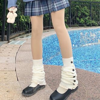 Vrouwen Japanse Lolita Losse Sokken Zoete Meisje Beenwarmers Wol Bal Gebreide Voet Cover Herfst Winter Been Warmer Hoop Hoop sokken Button wit