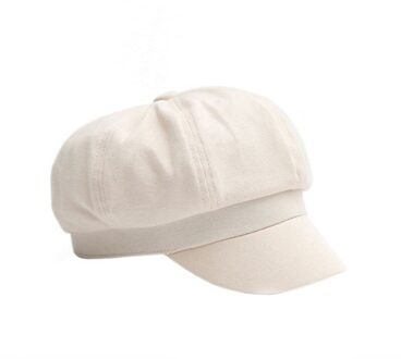 Vrouwen Katoen Achthoekige Baret Caps Stijlvolle Winter Herfst Effen Kleur Achthoekige Hoeden Beige