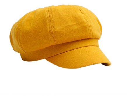 Vrouwen Katoen Achthoekige Baret Caps Stijlvolle Winter Herfst Effen Kleur Achthoekige Hoeden Geel