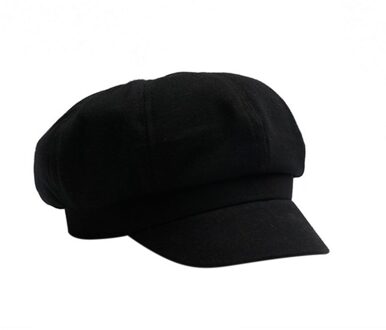Vrouwen Katoen Achthoekige Baret Caps Stijlvolle Winter Herfst Effen Kleur Achthoekige Hoeden zwart