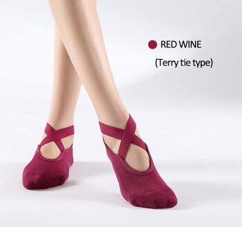 Vrouwen Katoen Yoga Sokken Professionele Anti-Slip Sport Sokken Bandage Sport Meisjes Ballet Dans Sokken Voor 35-39 yards wijn rood