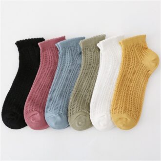 Vrouwen Katoenen Sokken Japanse Schroefdraad Mesh Kant Boot Sokken Leuke Meisjes Effen Kleur Zomer Ademende Sokken willekeurig delivery