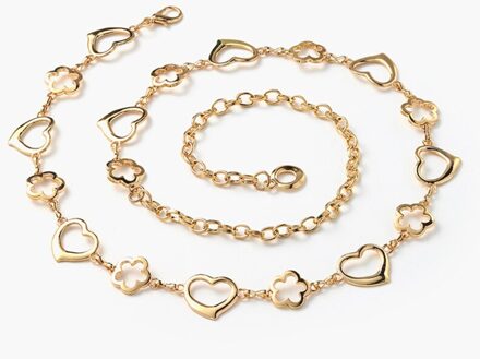 Vrouwen Ketting Riem Zilver Goud Hart Bloem Tailleband Riemen Voor Broek Jurk Jeans Klassieke Liefde Hart Holle Gordel Riemen Love bloem goud