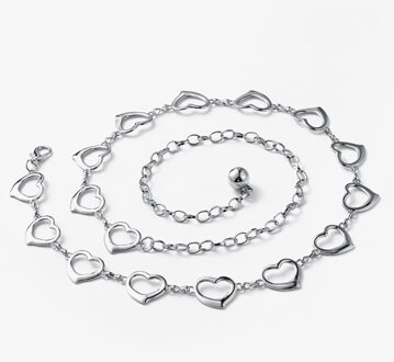 Vrouwen Ketting Riem Zilver Goud Hart Bloem Tailleband Riemen Voor Broek Jurk Jeans Klassieke Liefde Hart Holle Gordel Riemen Love zilver