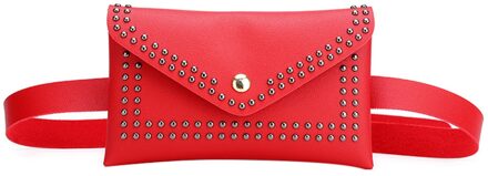 Vrouwen Klinknagels Effen Heuptas Outdoor Stijlvolle Kleine Vierkante Borst Bag Pu Lederen Hasp Messenger Bag torebki damskie rood