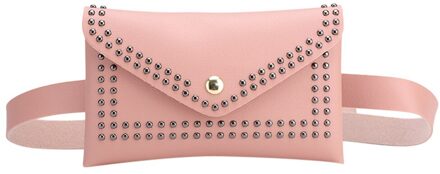 Vrouwen Klinknagels Effen Heuptas Outdoor Stijlvolle Kleine Vierkante Borst Bag Pu Lederen Hasp Messenger Bag torebki damskie roze