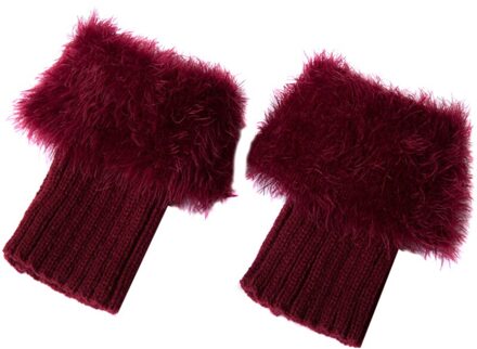 Vrouwen Korte Laarzen Sokken Fluffy Pluche Gebreide Boot Manchetten Beenwarmers Sokken wijn rood