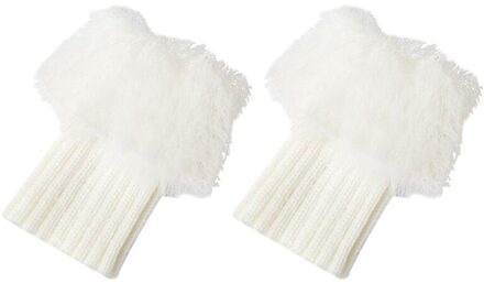 Vrouwen Korte Laarzen Sokken Fluffy Pluche Gebreide Boot Manchetten Beenwarmers Sokken wit