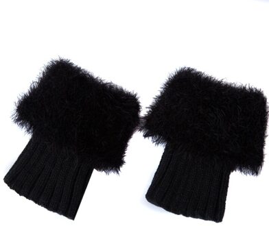 Vrouwen Korte Laarzen Sokken Fluffy Pluche Gebreide Boot Manchetten Beenwarmers Sokken zwart