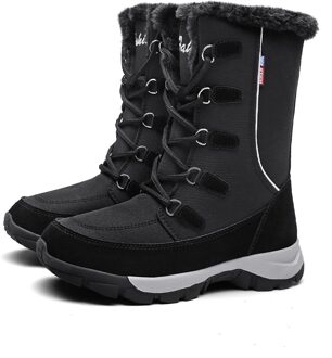Vrouwen Laarzen Winter Frenulum Midden cilinder Laarzen Waterdicht Warm Vrouwen Snowboots antislip Dikke bodem Vrouwen laarzen zwart / 35