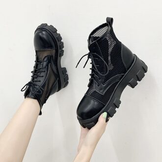 Vrouwen Laarzen Zwart Mesh Laarzen Punk Gothic Vrouwen Enkel Schoenen Platform Schoenen Vrouwen Zomer Koel Laarzen Dames 38