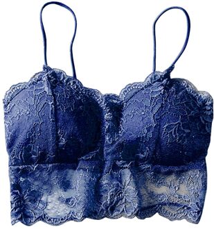 Vrouwen Lace Crop Top Harnas Bralet Hemdje Tank Tops Casual Naadloze Dames Sexy Vest Met Borst Pad ondergoed blauw