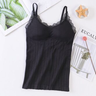 Vrouwen Lace Crop Top Vest Ondergoed Vro Top Draadloze Vrouwen Tank Hemdje zwart / Xl