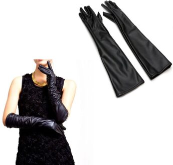 Vrouwen Lady Black Leather Lange Handschoenen Winter Warm Avond Party Kostuum Volledige Vinger