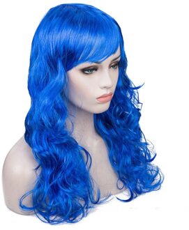 Vrouwen Lady Carnaval Lange Golf Krullend Haar Pruik Meisje Verjaardagsfeestje Cosplay Dress Up Accessoires Europese Amecian Lady Roll Pruik cap blauw