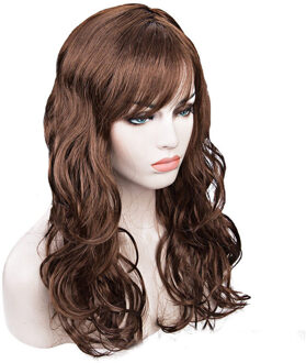 Vrouwen Lady Carnaval Lange Golf Krullend Haar Pruik Meisje Verjaardagsfeestje Cosplay Dress Up Accessoires Europese Amecian Lady Roll Pruik cap bruin