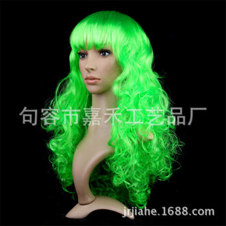 Vrouwen Lady Carnaval Lange Golf Krullend Haar Pruik Meisje Verjaardagsfeestje Cosplay Dress Up Accessoires Europese Amecian Lady Roll Pruik cap groen