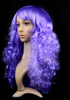 Vrouwen Lady Carnaval Lange Golf Krullend Haar Pruik Meisje Verjaardagsfeestje Cosplay Dress Up Accessoires Europese Amecian Lady Roll Pruik cap licht paars