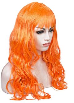 Vrouwen Lady Carnaval Lange Golf Krullend Haar Pruik Meisje Verjaardagsfeestje Cosplay Dress Up Accessoires Europese Amecian Lady Roll Pruik cap oranje
