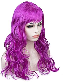 Vrouwen Lady Carnaval Lange Golf Krullend Haar Pruik Meisje Verjaardagsfeestje Cosplay Dress Up Accessoires Europese Amecian Lady Roll Pruik cap paars