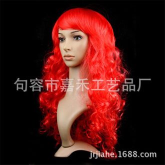 Vrouwen Lady Carnaval Lange Golf Krullend Haar Pruik Meisje Verjaardagsfeestje Cosplay Dress Up Accessoires Europese Amecian Lady Roll Pruik cap rood