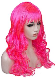 Vrouwen Lady Carnaval Lange Golf Krullend Haar Pruik Meisje Verjaardagsfeestje Cosplay Dress Up Accessoires Europese Amecian Lady Roll Pruik cap roze
